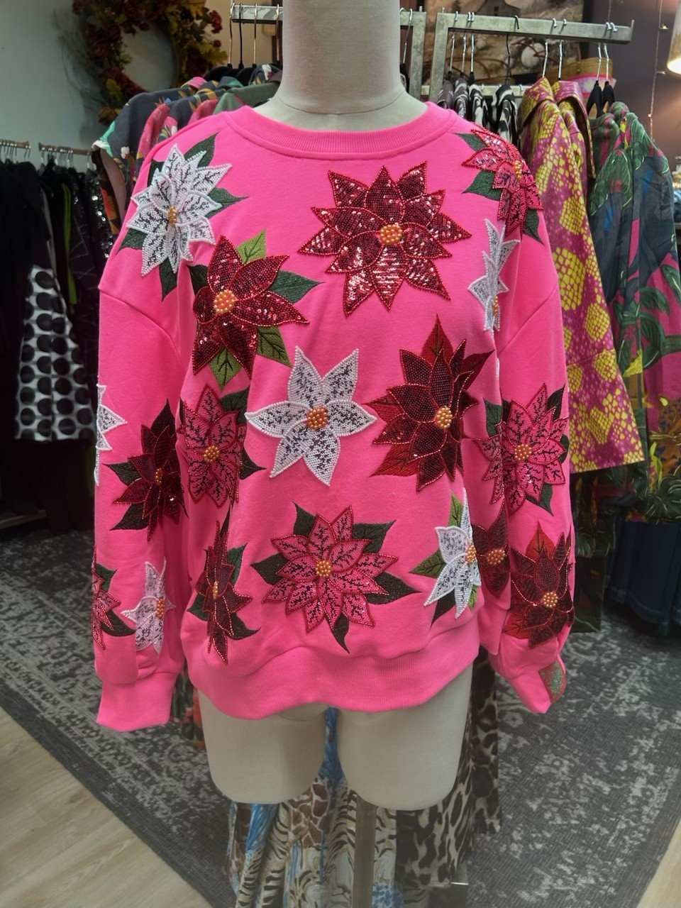 Queen of Sparkles - Pink Poinsettia Sweatshirt