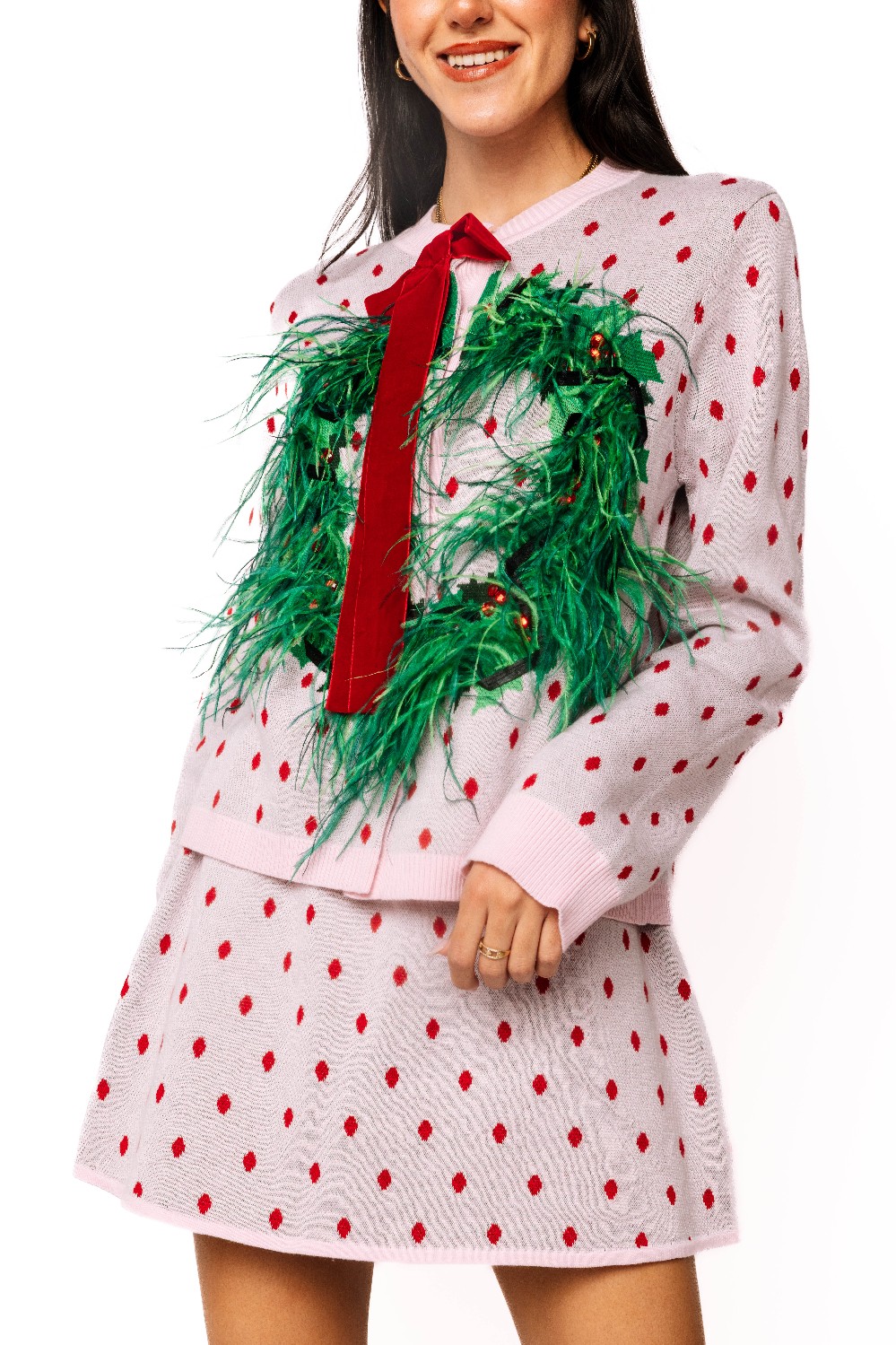 Queen of Sparkles - Pink & Red Polka Wreath Sweater