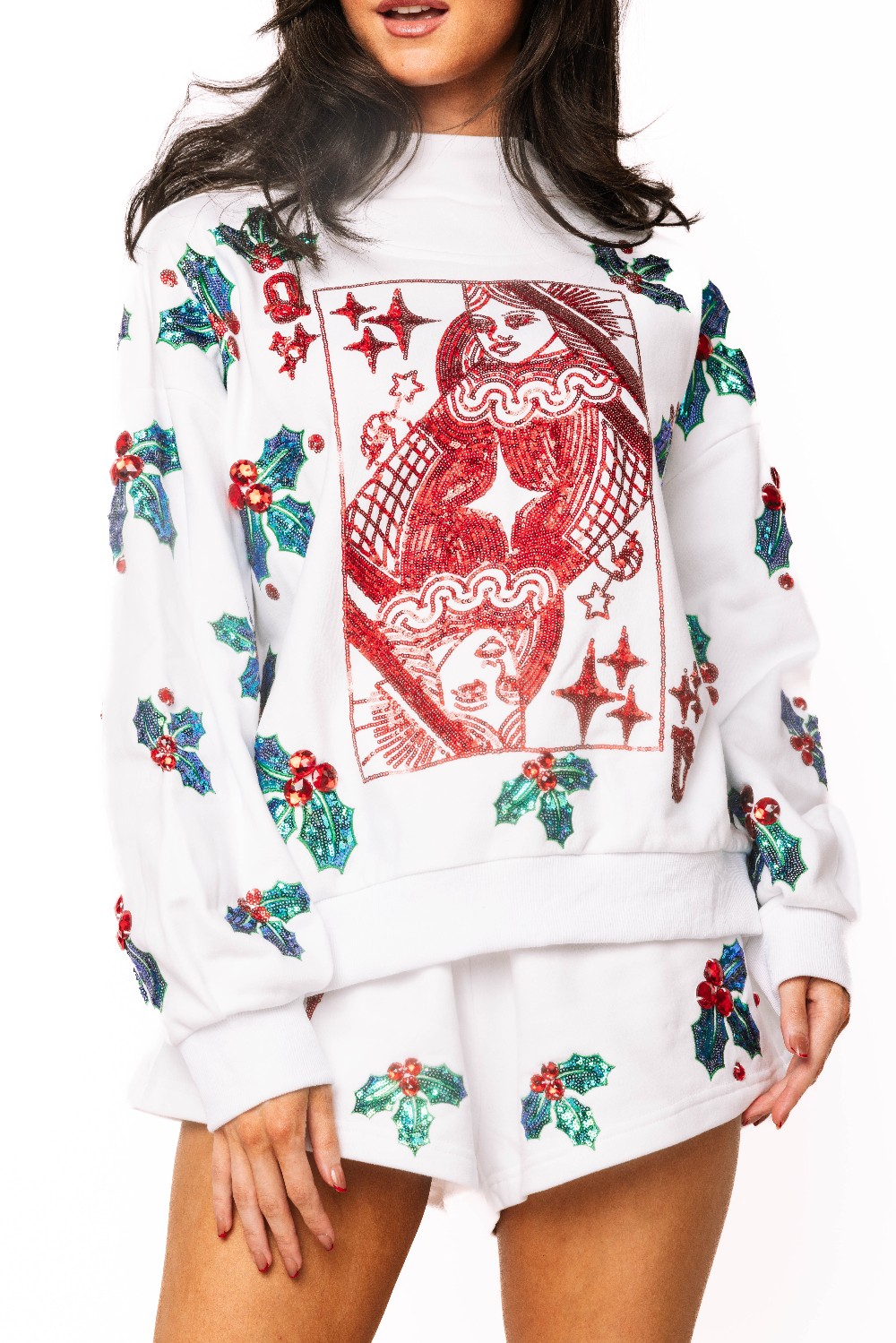 Queen of Sparkles - White Holly Card Logo Sweatshirt