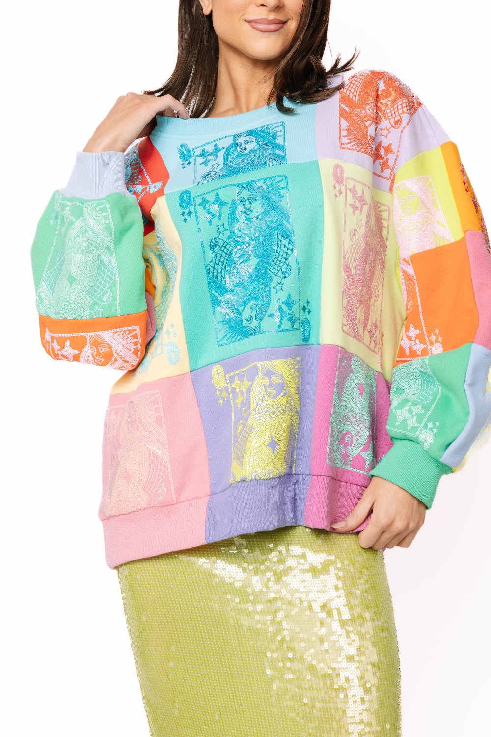 Queen of Sparkles - Multi Colorblock Card Sweatshirt