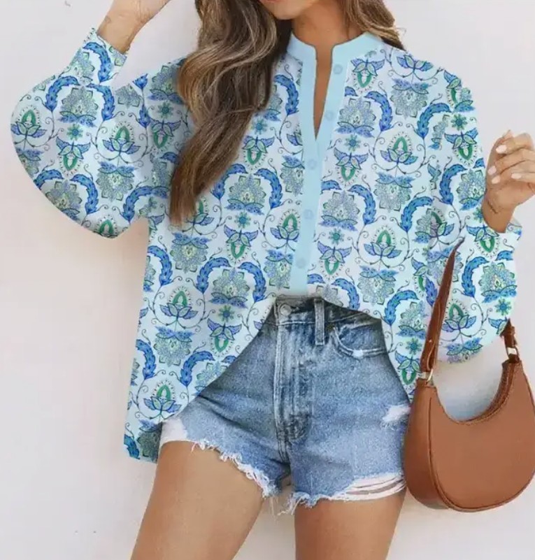 LDC - Paisley Print Puff Sleeve Loose Shirt