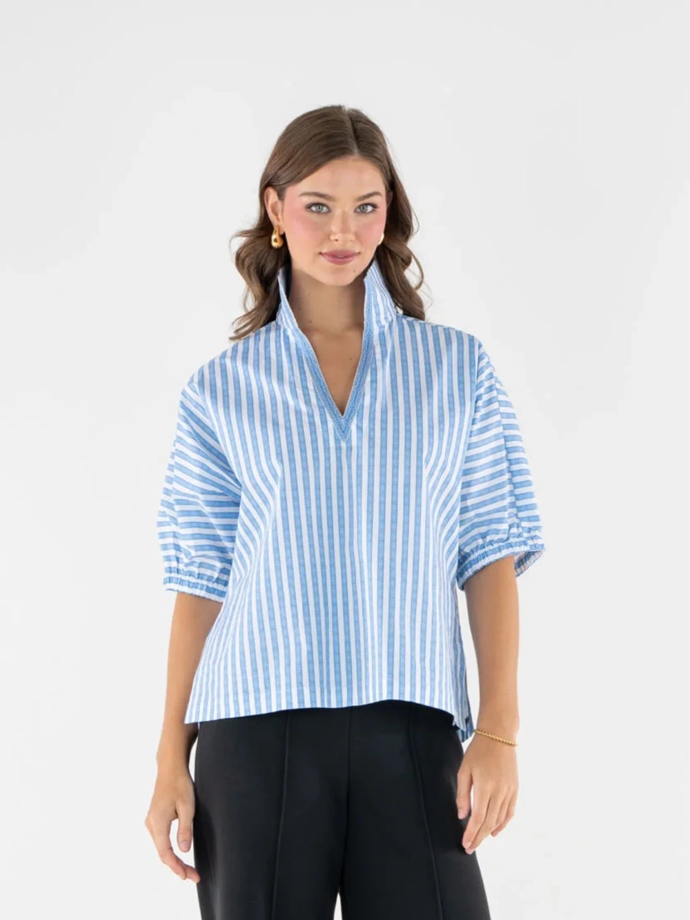 Emily McCarthy - Poppy Top - French Blue Stripe