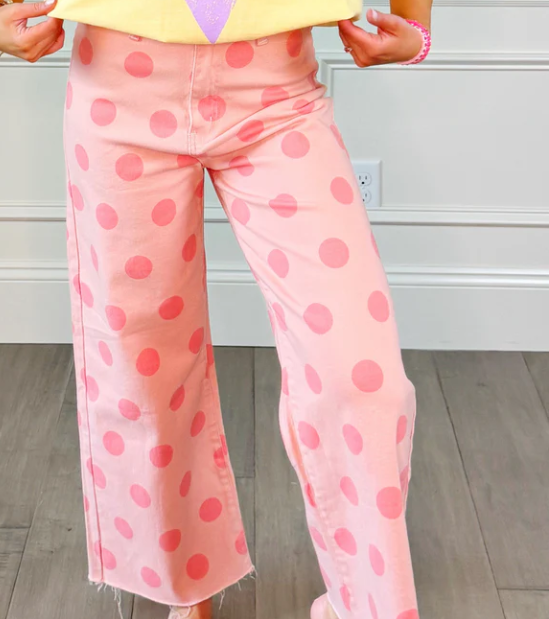 Poppy & Pine - Big Polka Dot Blush Denim Pants