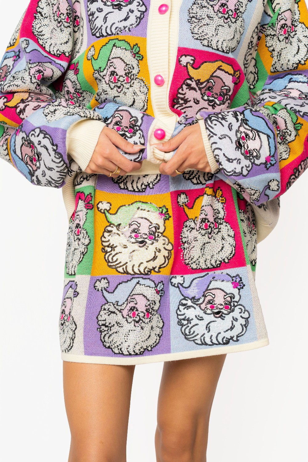 Queen Of Sparkles - Pastel Colorblock Santa Knit Skirt