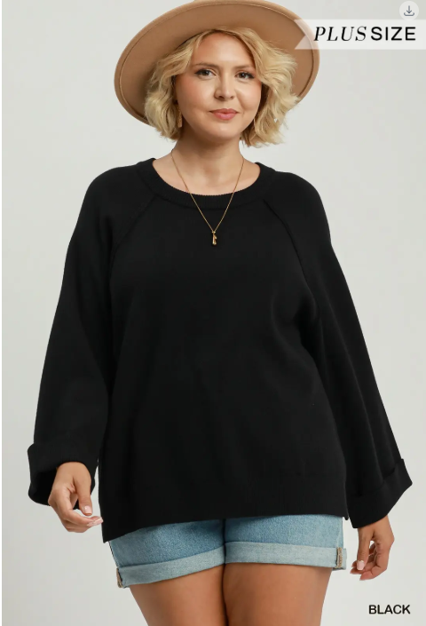 Umgee - Black Crewneck Sweater (Plus)