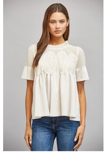 Fate - Sheer Mesh/Faux Suede Top - Ivory