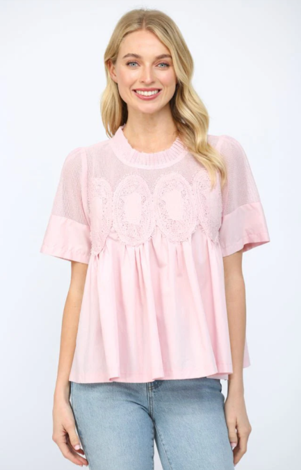 Fate - Mesh Applique Top - Baby Pink