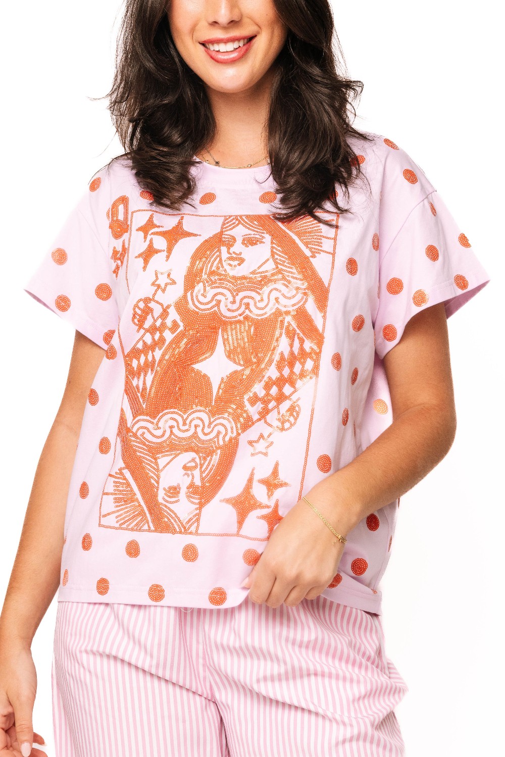 Queen of Sparkles - Pink & Orange Polka Dot Card Tee