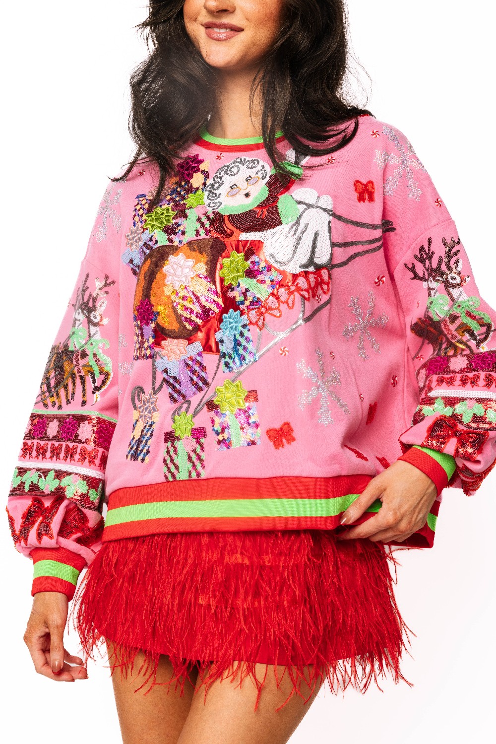 Queen of Sparkles - Hot Pink Vintage Mrs. Claus Sleigh Sweatshirt