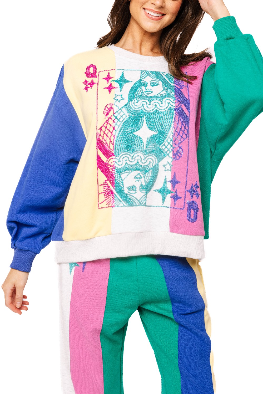 Queen of Sparkle - Multi Colorblock Card Sweatshirt