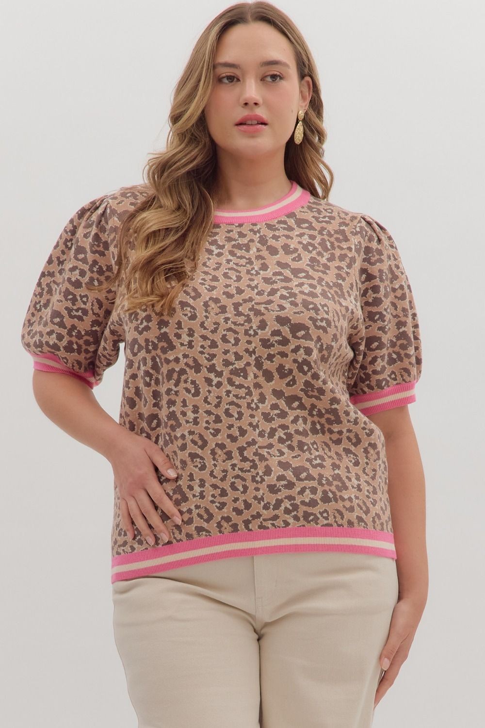 Entro - Leopard Pattern Short Sleeve Sweater