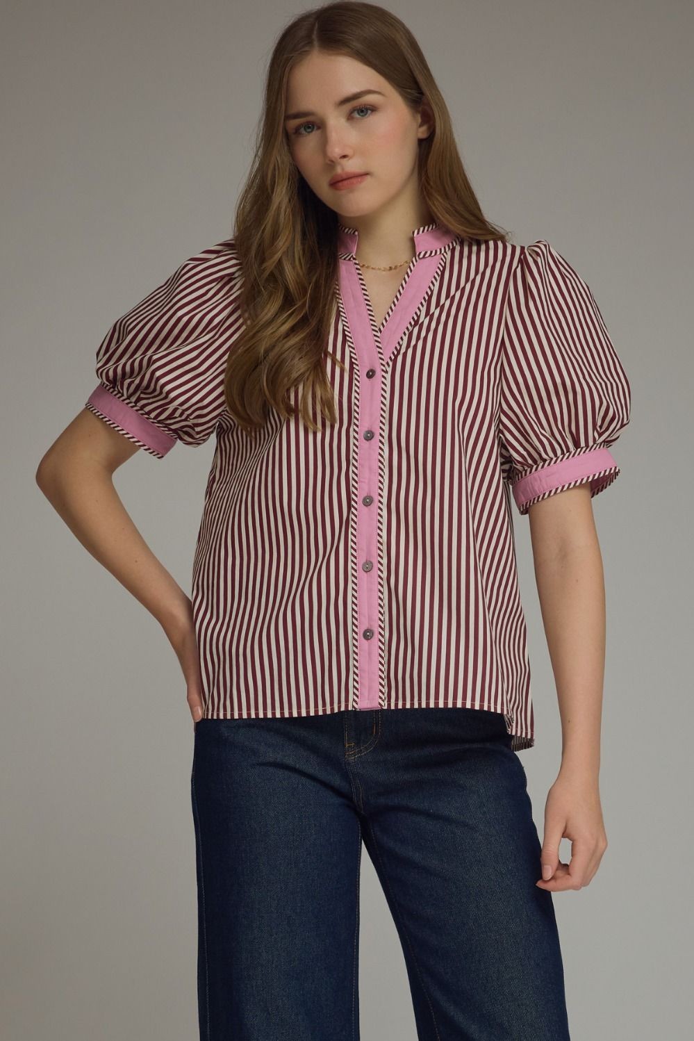 Entro - Burgundy Stripe Blouse