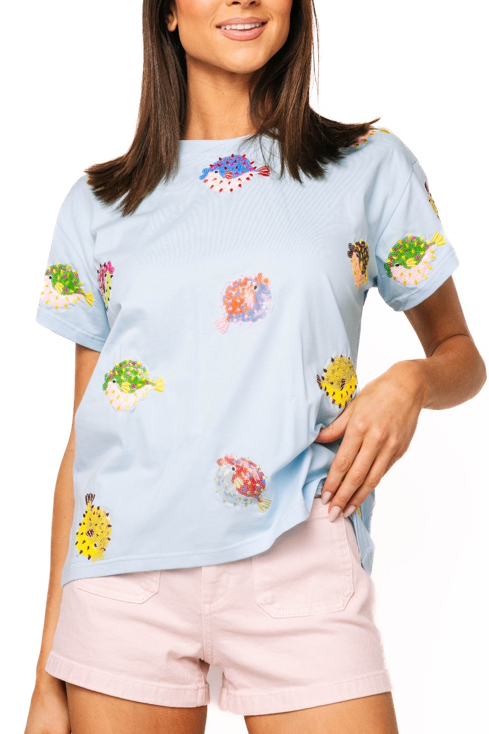 Queen Of Sparkles - Light Blue Puffer Fish Tee