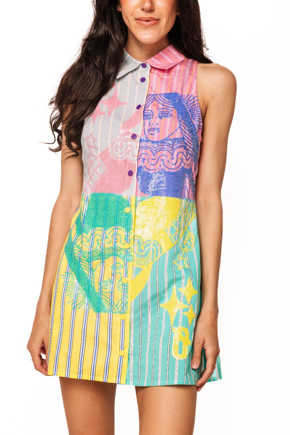 Queen Of Sparkles - Colorblock Card Logo Tie Cotton Tank Dress