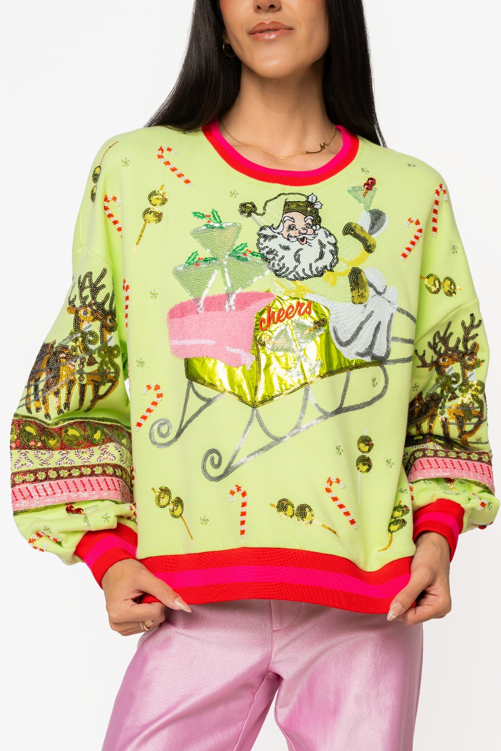 Queen of Sparkles - Light Green Vintage Martini Santa Sweatshirt