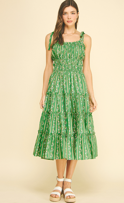Pinch - Floral Tiered Midi Dress - Green