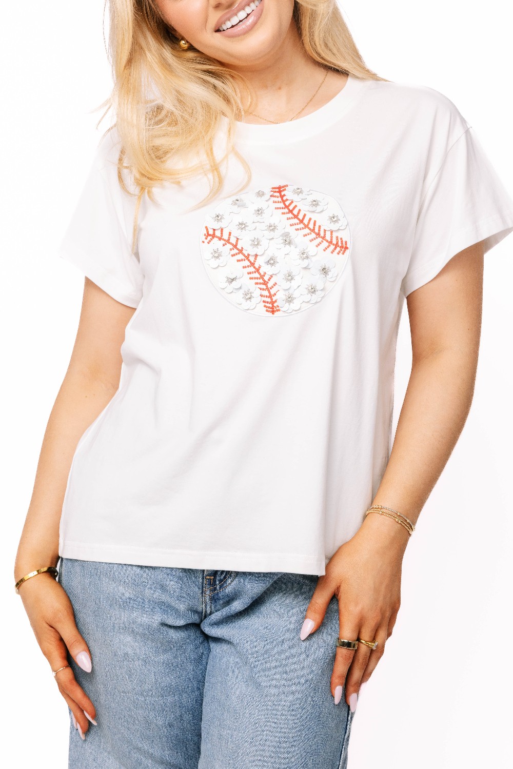 Queen of Sparkles - White Flower Baseball Tee