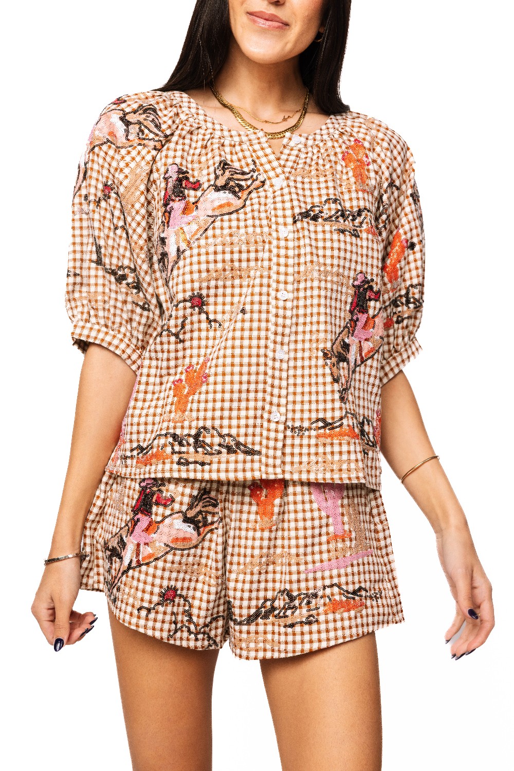 Queen Of Sparkles - Gingham Cowgirl Top