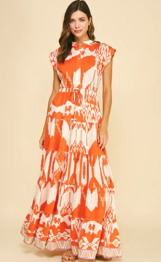 Pinch - Geometric Tiered Maxi Dress - Orange Multi