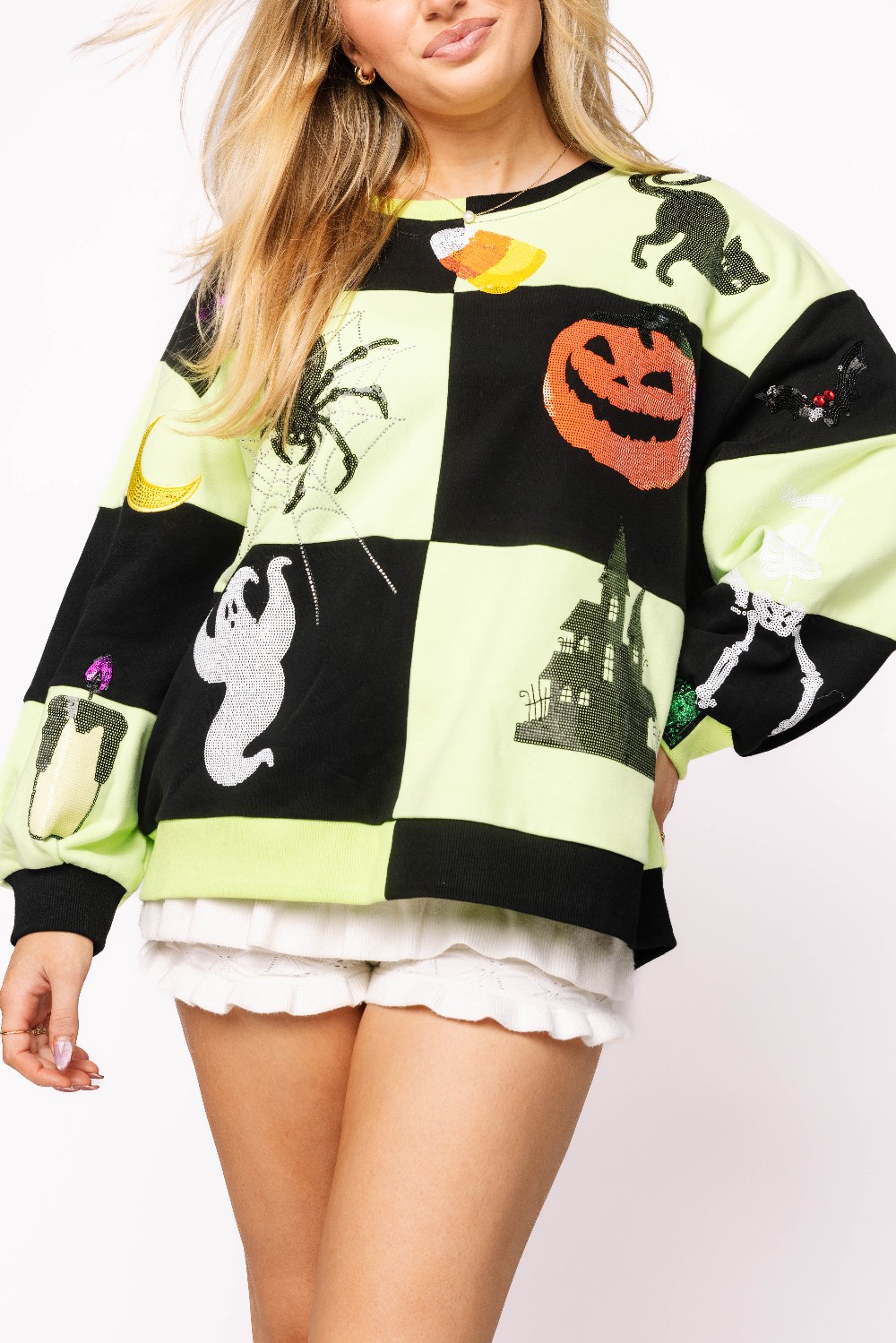 Queen Of Sparkles - Light Green & Black Checkered Halloween sweatshirt