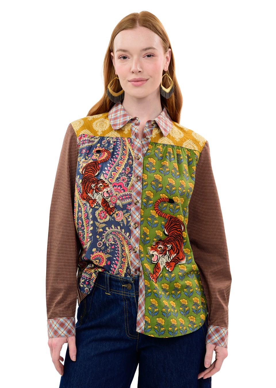 Ivy Jane - Tiger Embroidered Patch Shirt - Patch Floral