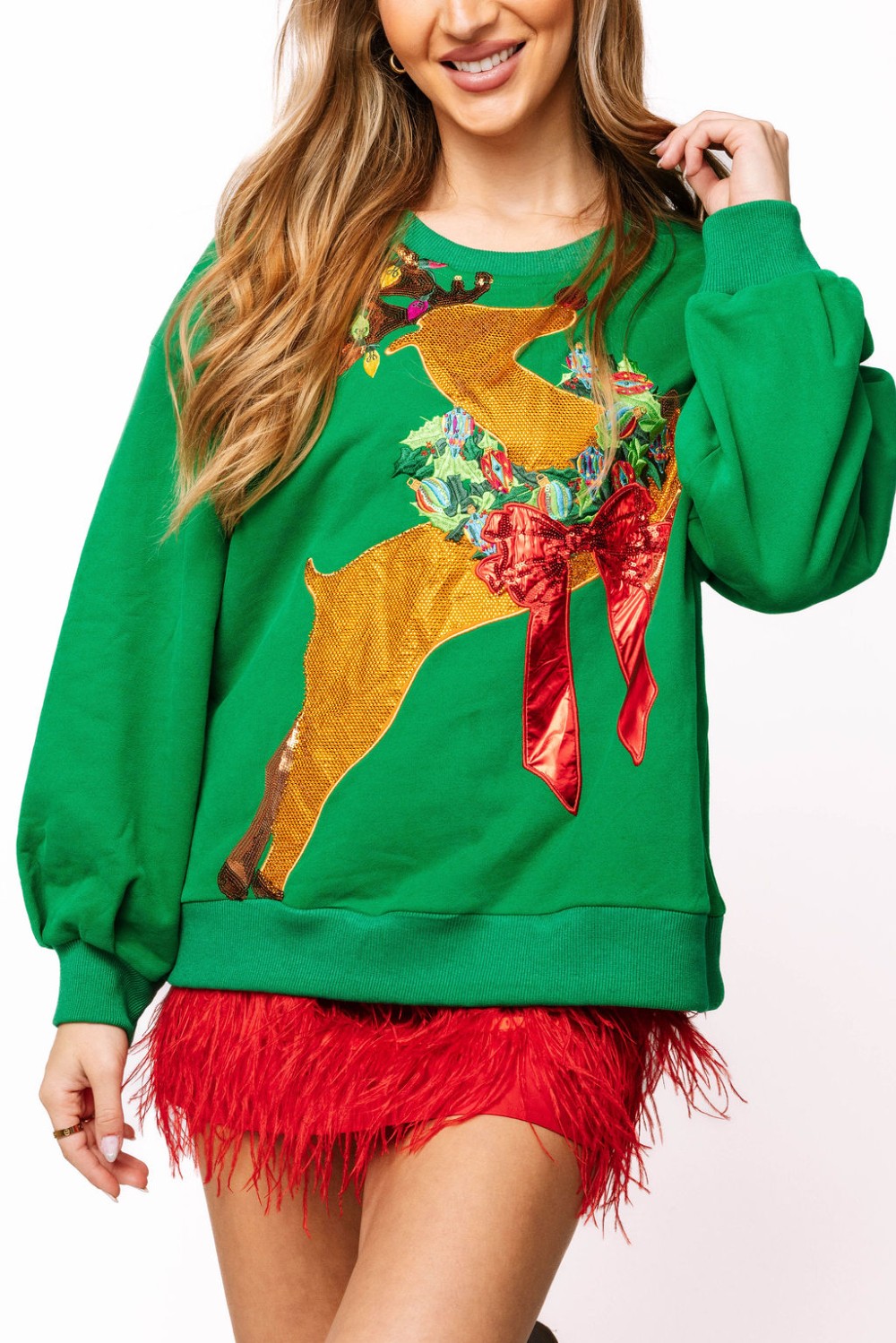 Queen of Sparkles - Green Rudolph Sweatshirt