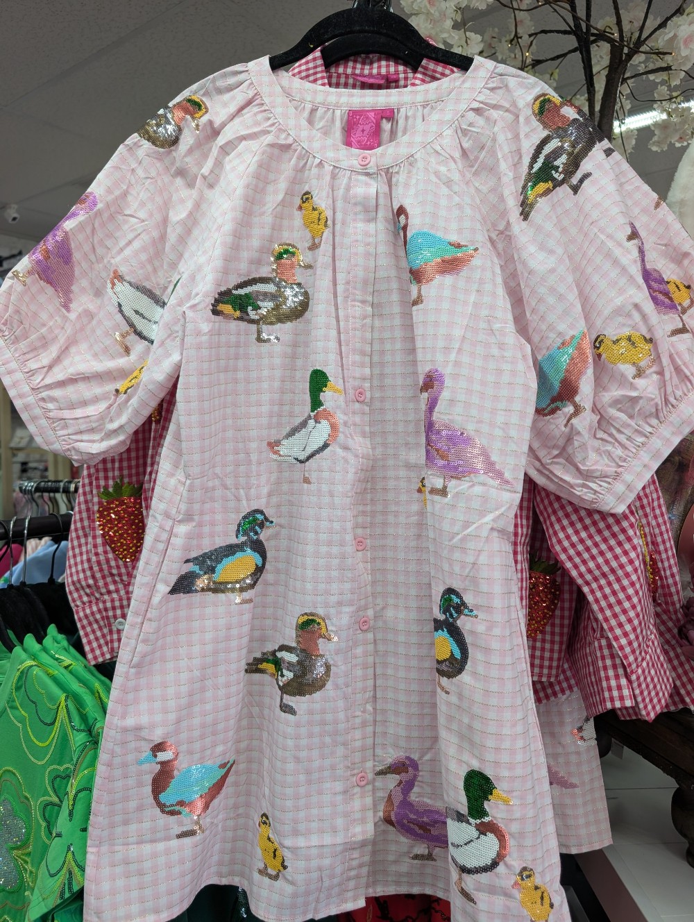 Queen - Light Pink Gingham Duck Cotton Dress