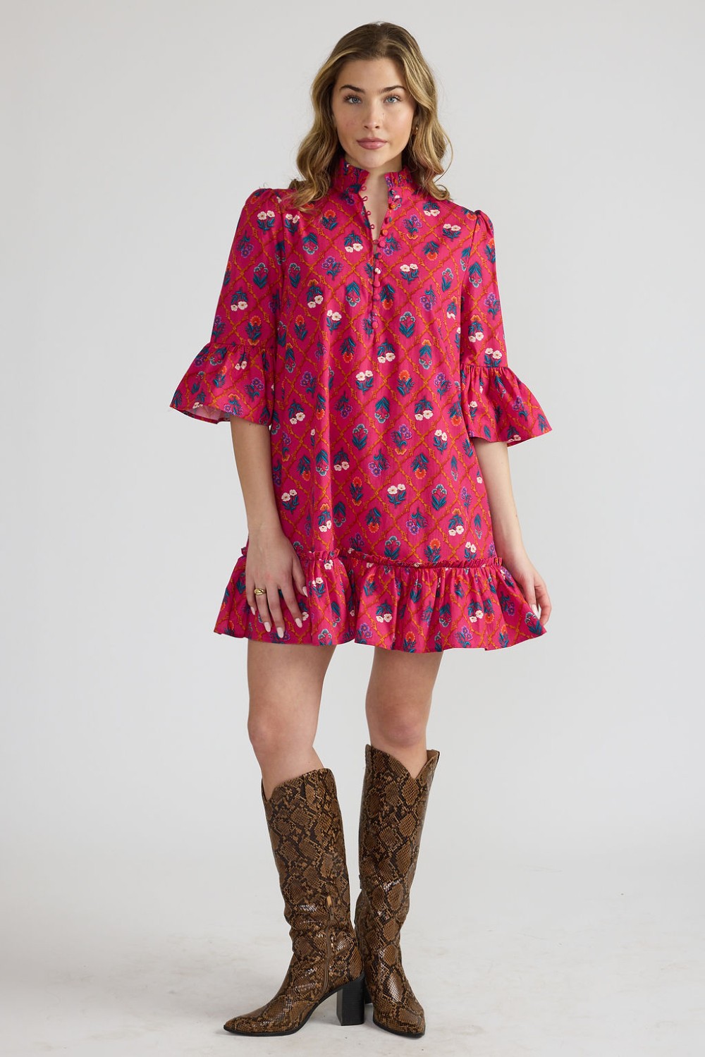 Double A - Chelsea Dress - Fuchsia Lattice