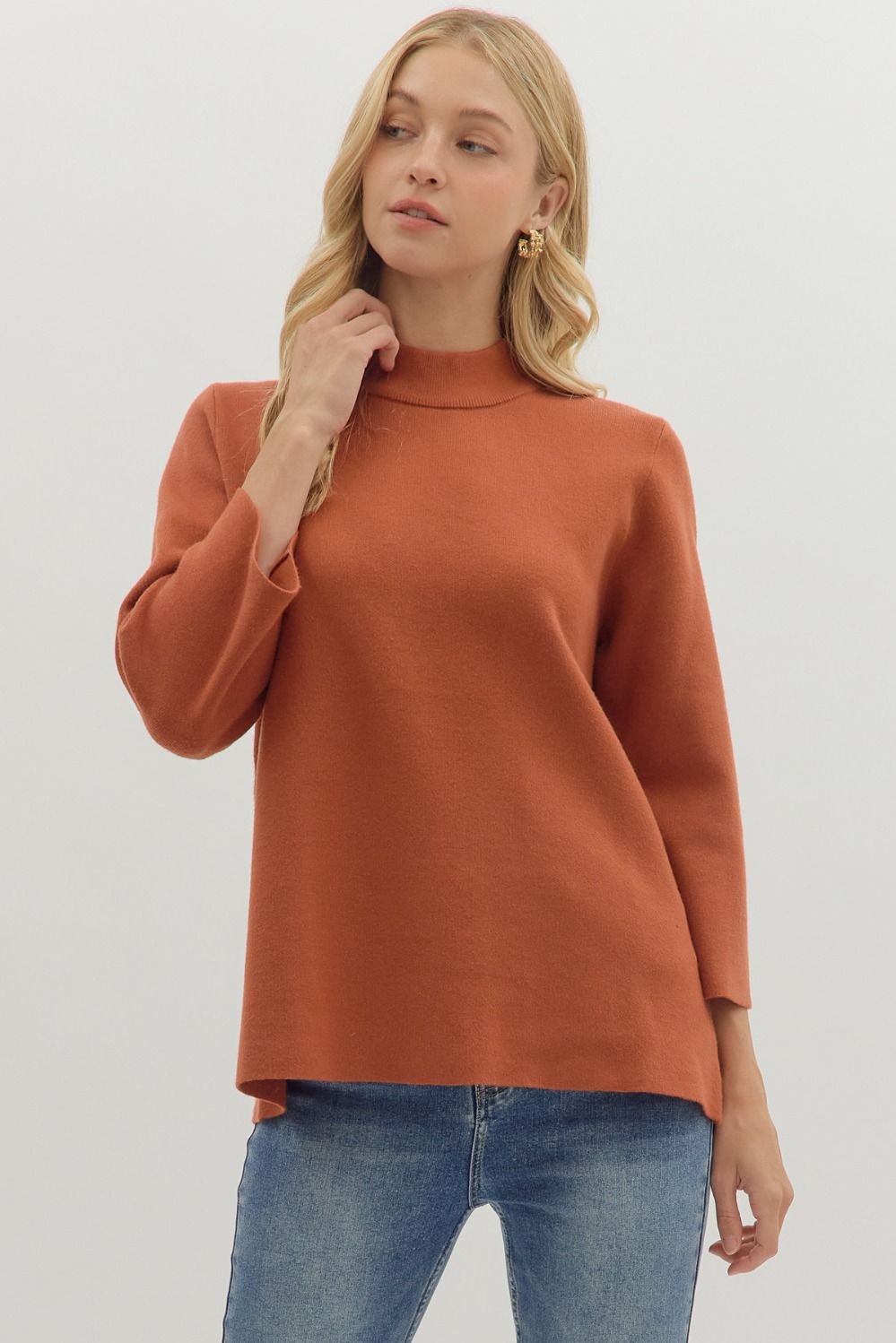 Entro - Pumpkin Mock Neck 3/4 Sleeve Top