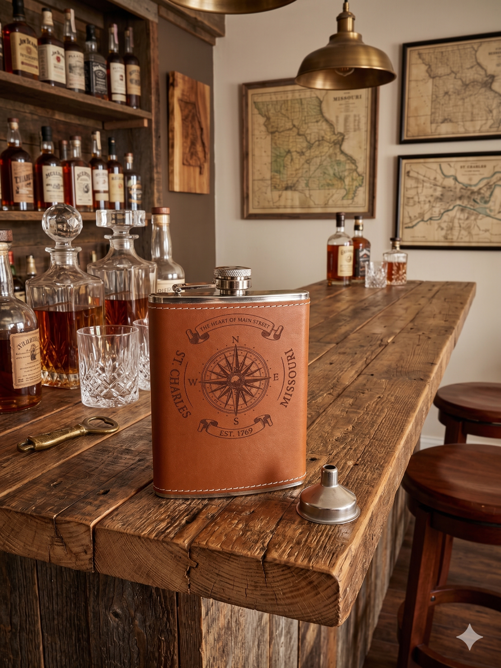 St Charles Leather Wrapped Flask