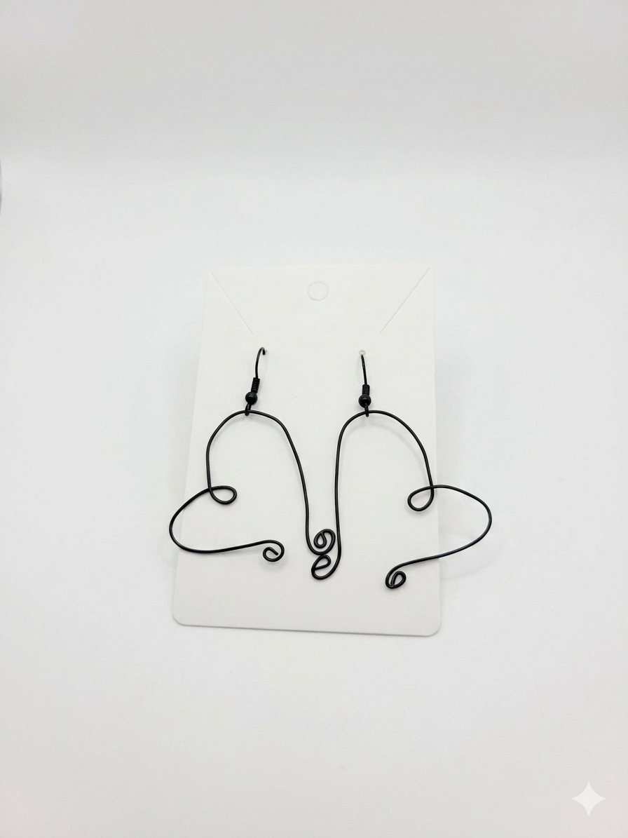 Black Wire Heart Earrings