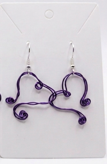 Purple Wire Heart Earrings