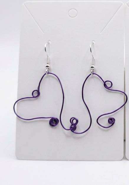 Purple Wire Heart Earrings