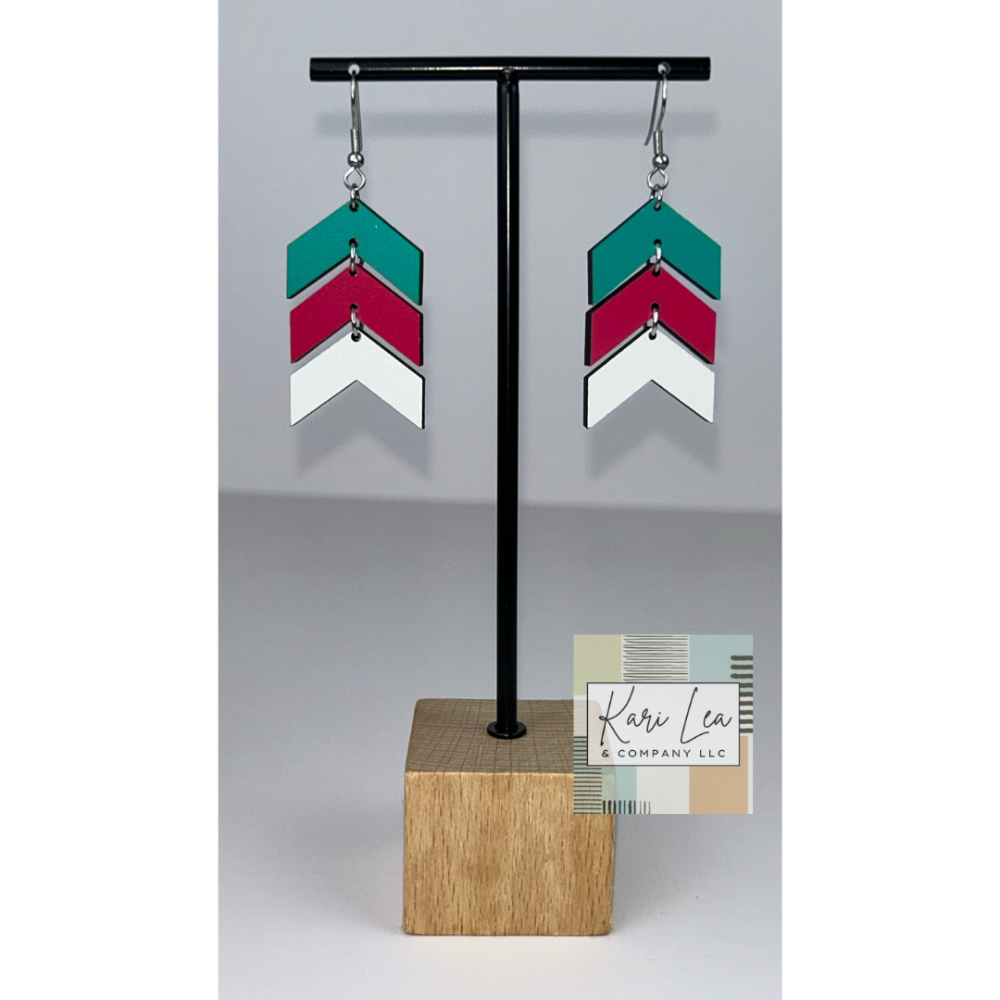 Chevron Dangle Earrings - Ambush Inspired (Teal/Pink/White)