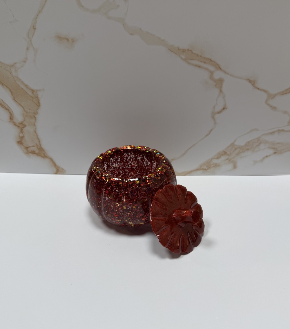 Maroon Glitter Pumpkin Trinket Jar