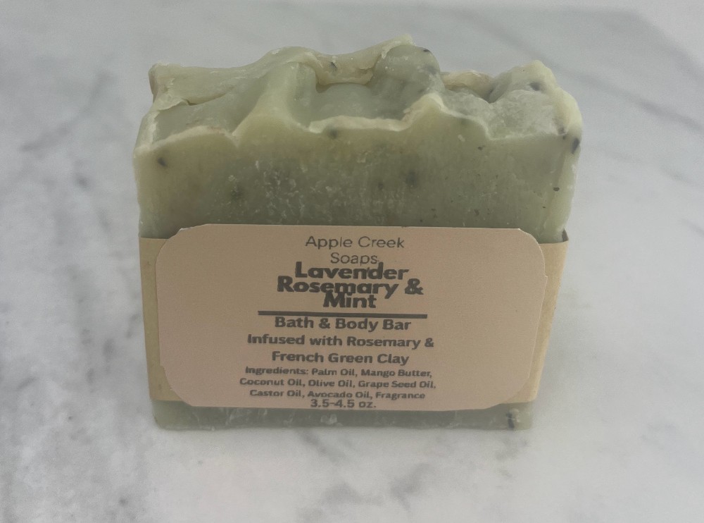 Lavender Rosemary & Mint Bath & Body Bar infused with French Green Clay and Rosemary