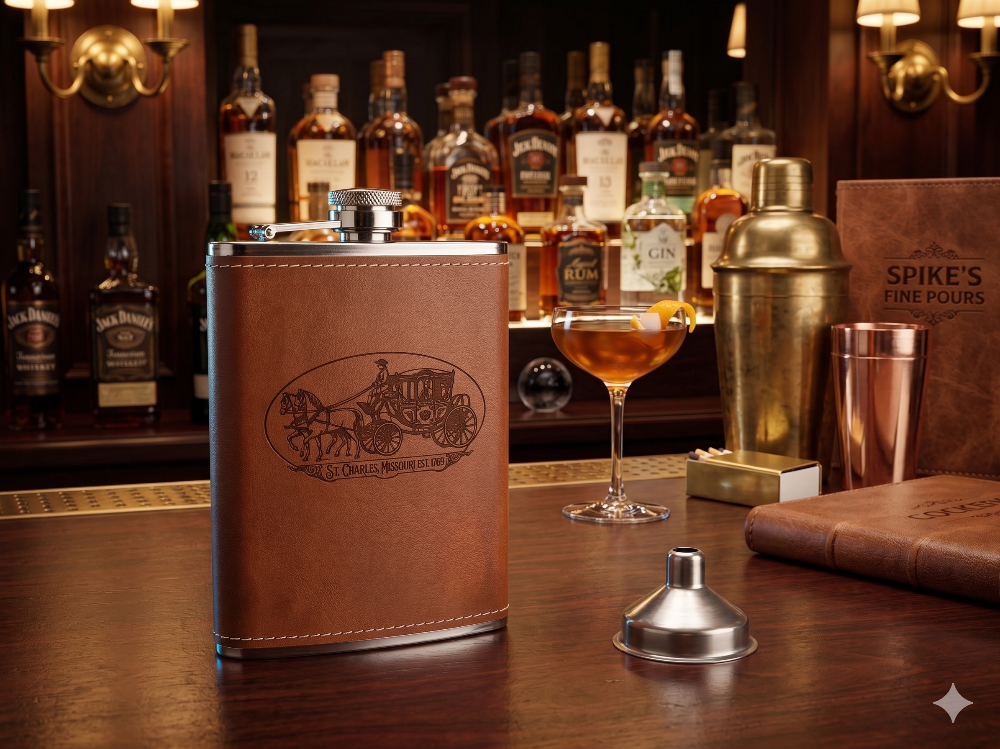 St Charles Leather Wrapped Flask
