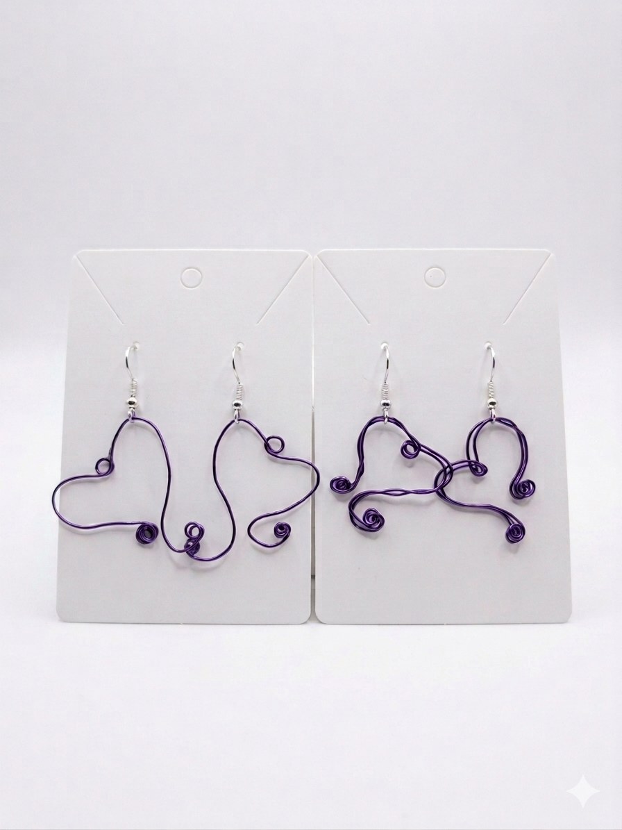 Purple Wire Heart Earrings