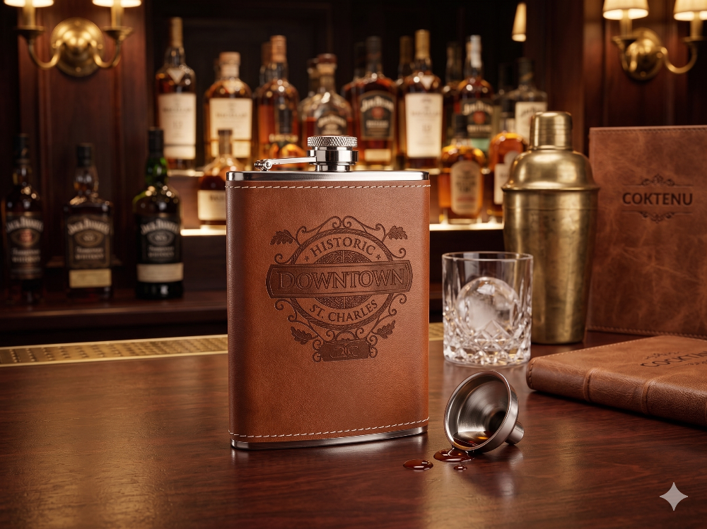 St Charles Leather Wrapped Flask