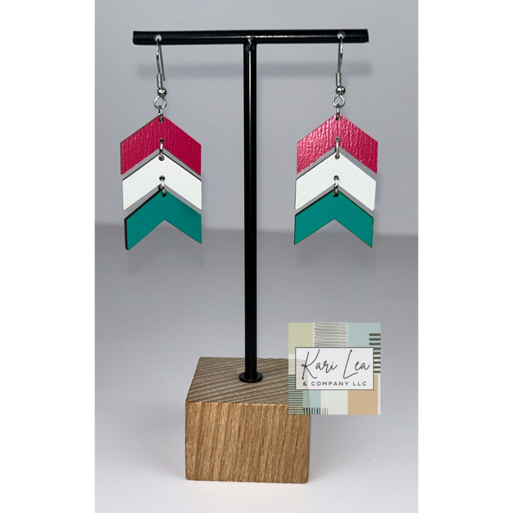 Chevron Dangle Earrings - Ambush Inspired (Teal/Pink/White)