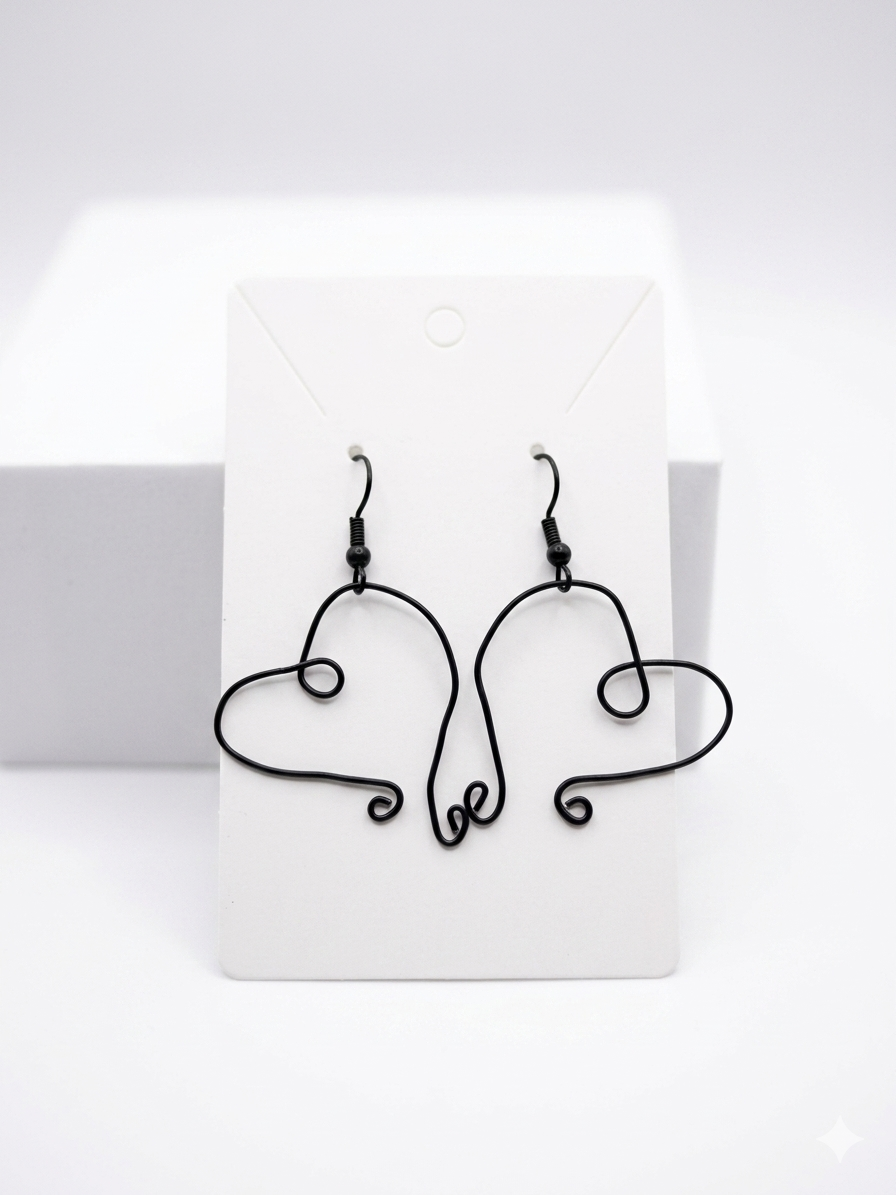 Black Wire Heart Earrings