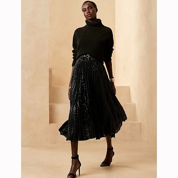 Banana Republic Sequinned Pleated Midi Skirt