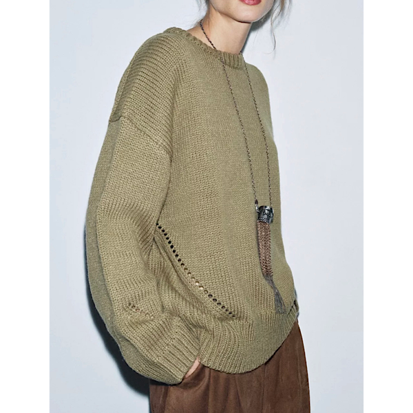 Zara Wool-Blend Knit Sweater with Eyelet Trim