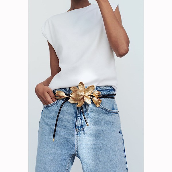 Zara 3D Gold Floral Tie-Belt
