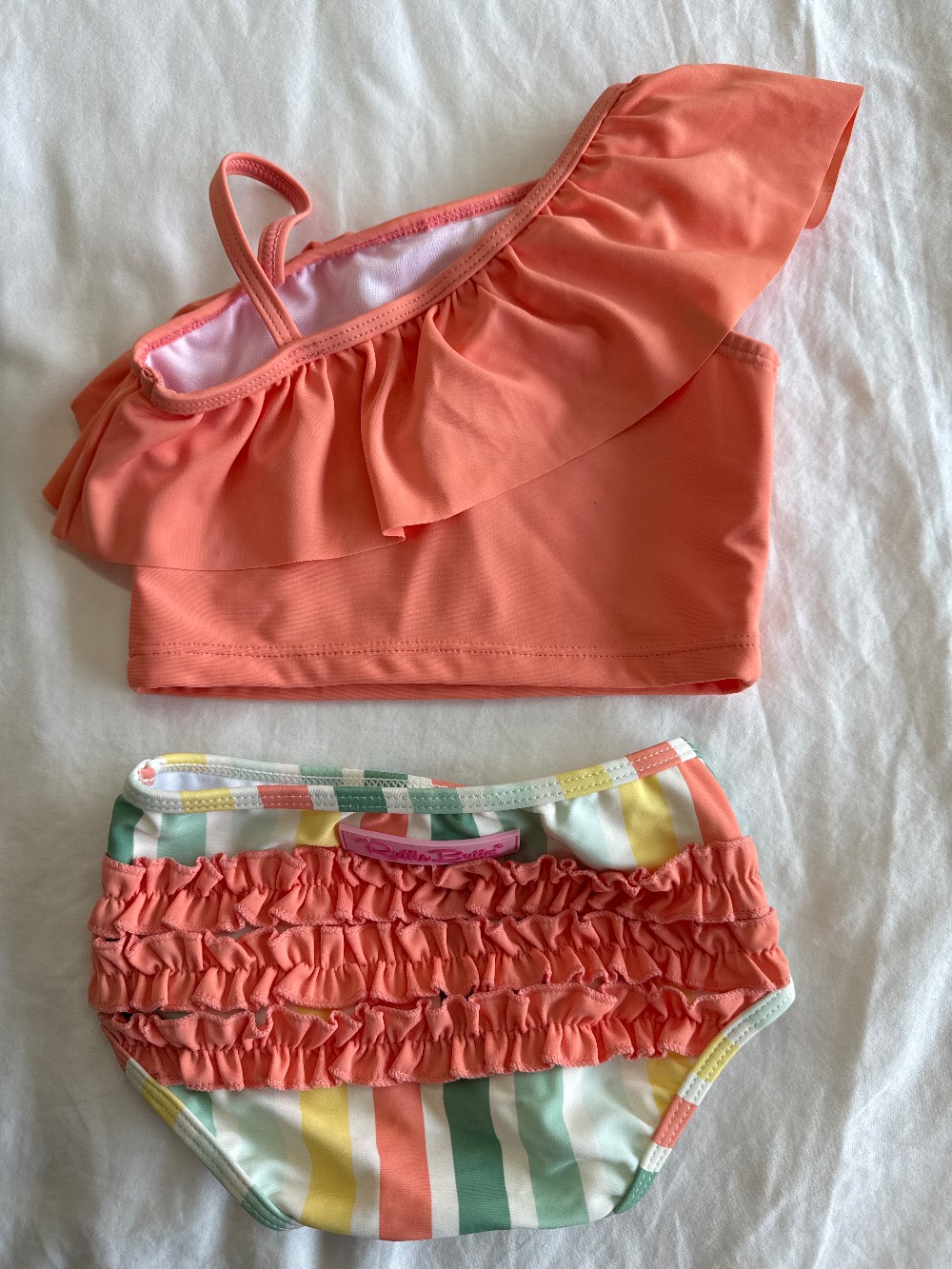 NWT Coral Top & Stripe Ruffle Bottom