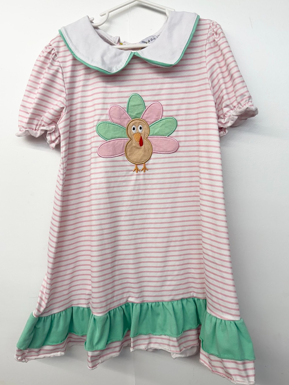 Abby & Evie Pink Stripe Turkey Appliqué Dress – Girls 6