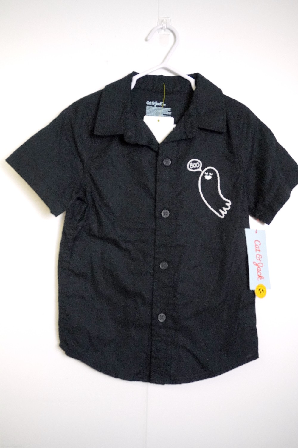 Cat & Jack Black Ghost Embroidered Button-Up Shirt – 3T NWT