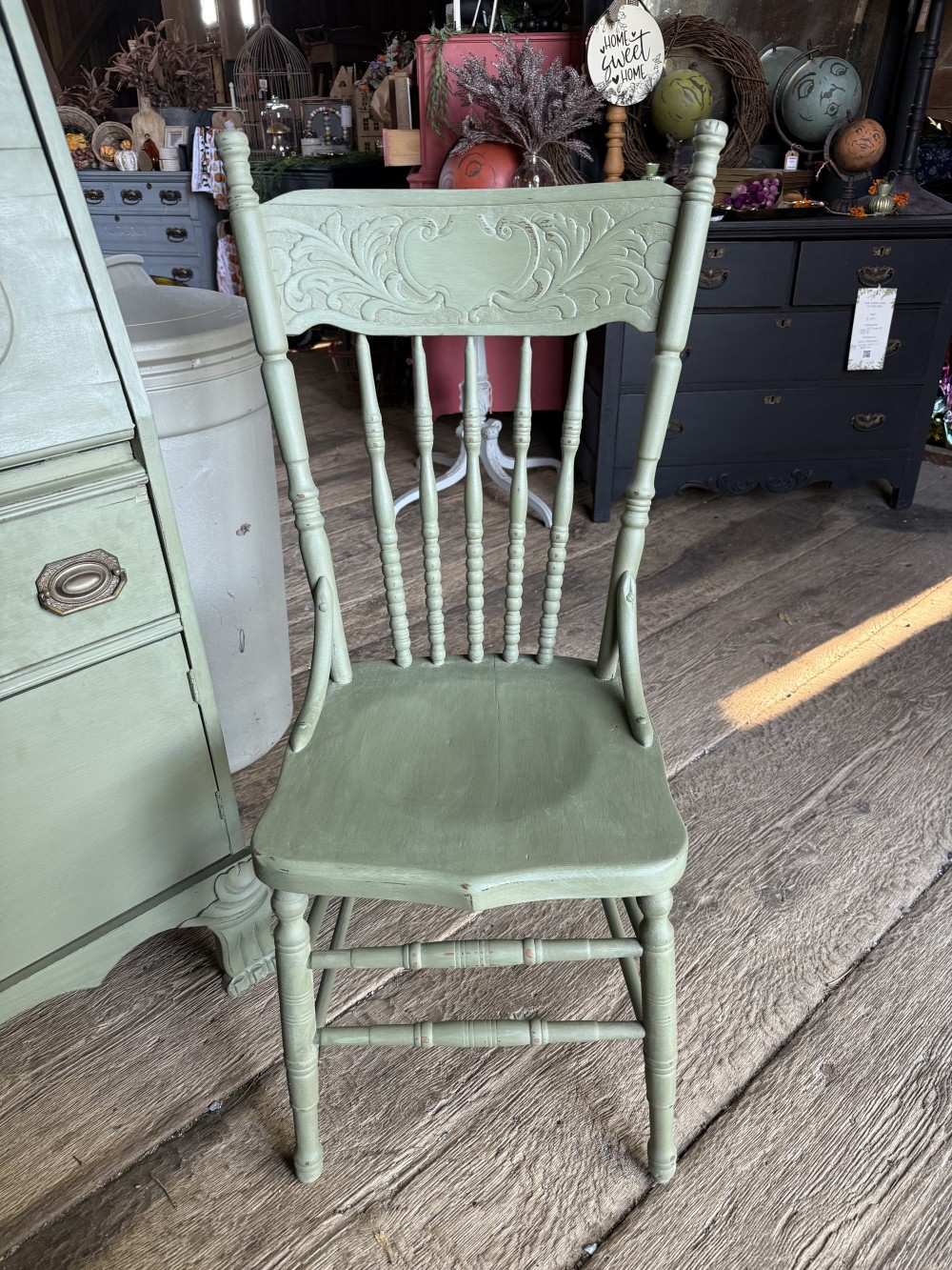 Chair, Olive paint w/ clear wax