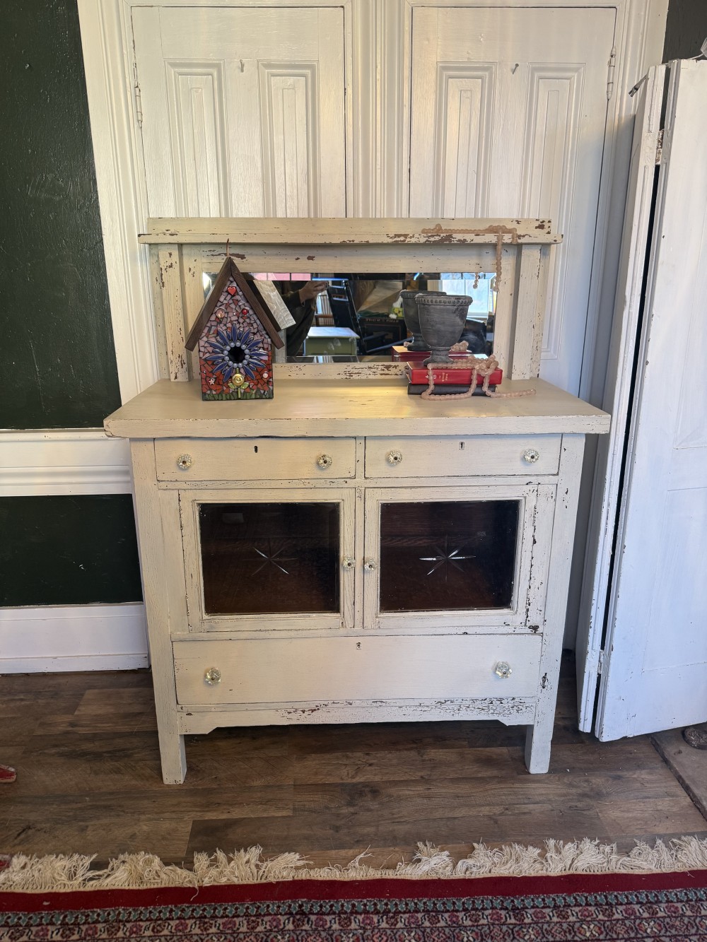 Buffet Marzipan Paint w/ cut glass doors & mirror
