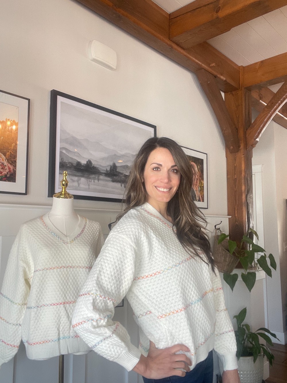 V-Neck Waffle Knit Sweater